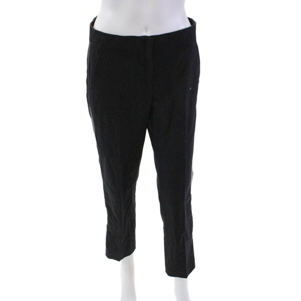 Max Mara Womens Wool Striped Trim Pleated Straight Leg Dress Pants Black Size 4